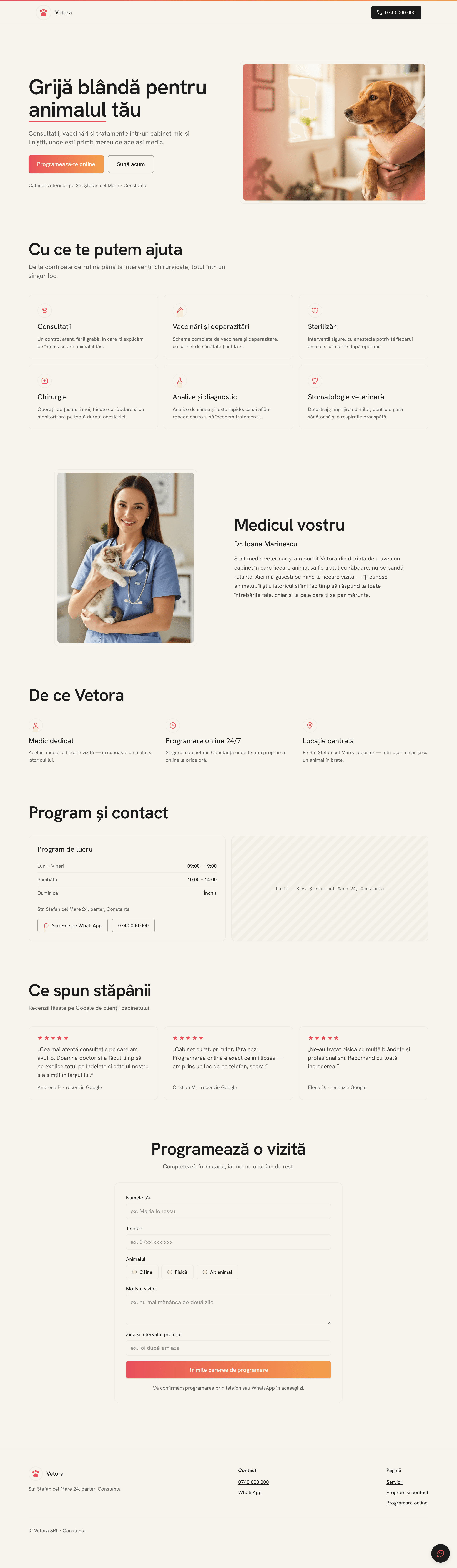Vetora - Clinică veterinară, Constanța - site complet, desktop