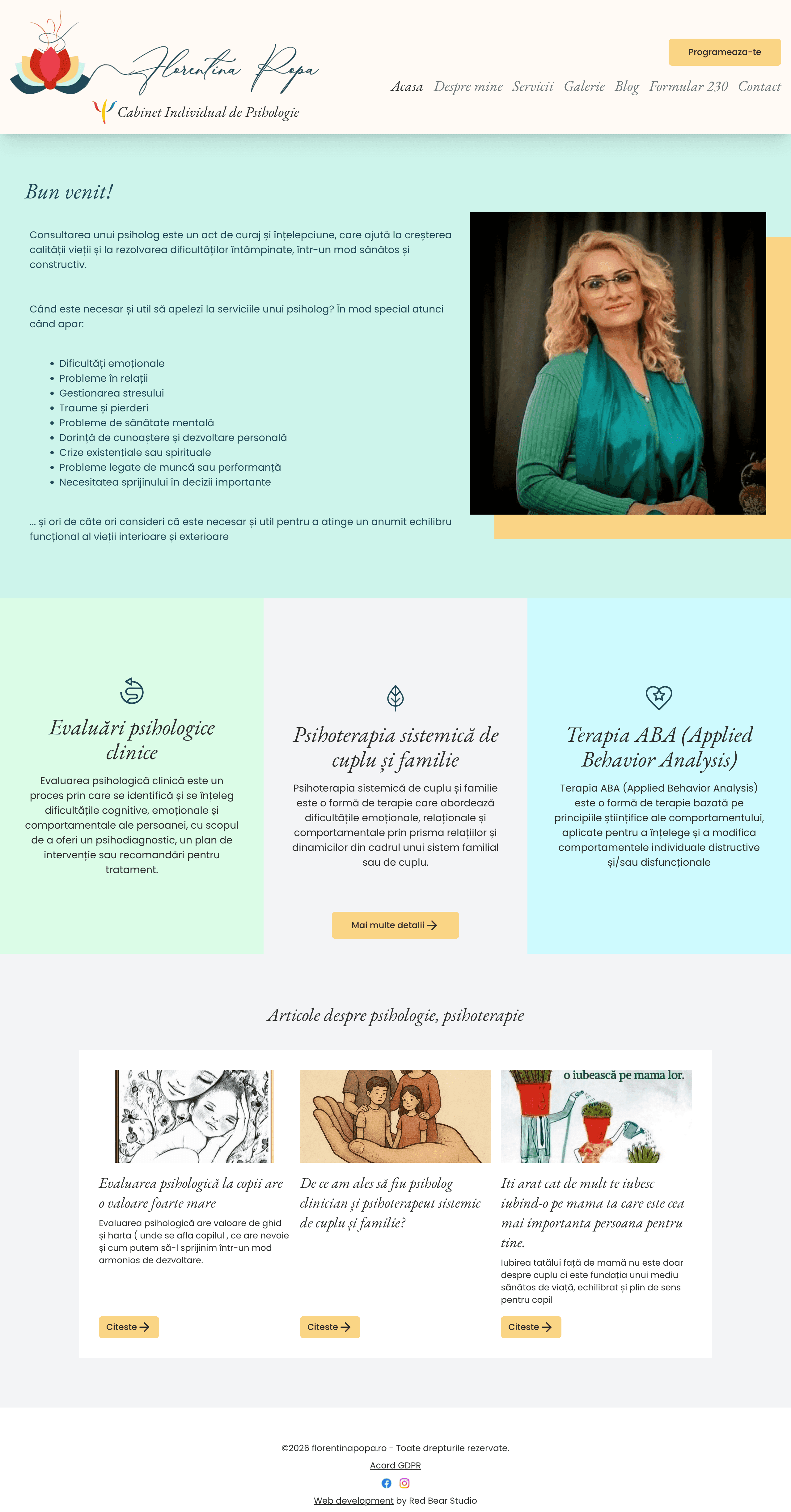 Florentina Popa - Cabinet de psihologie - site complet, desktop