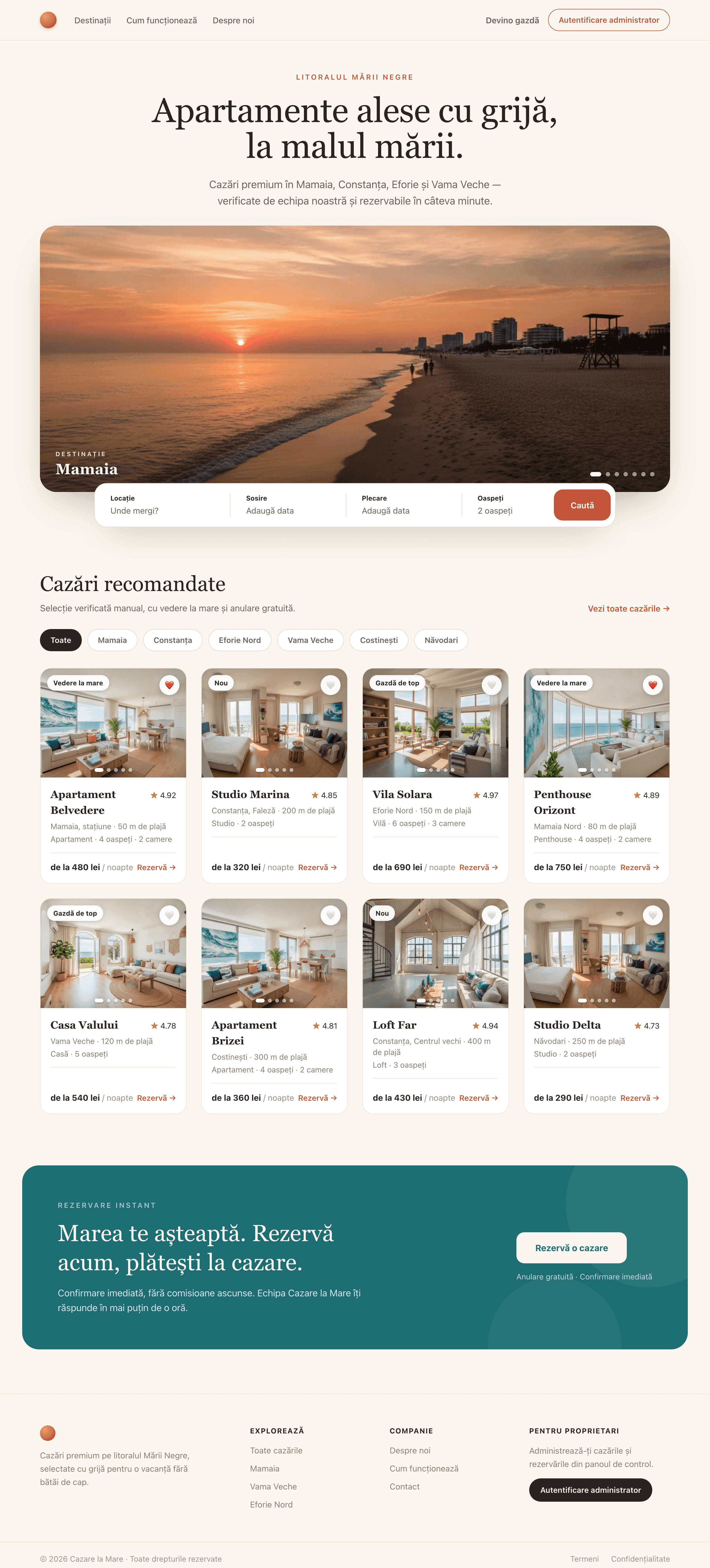 Platformă de cazări pe litoral - site complet, desktop
