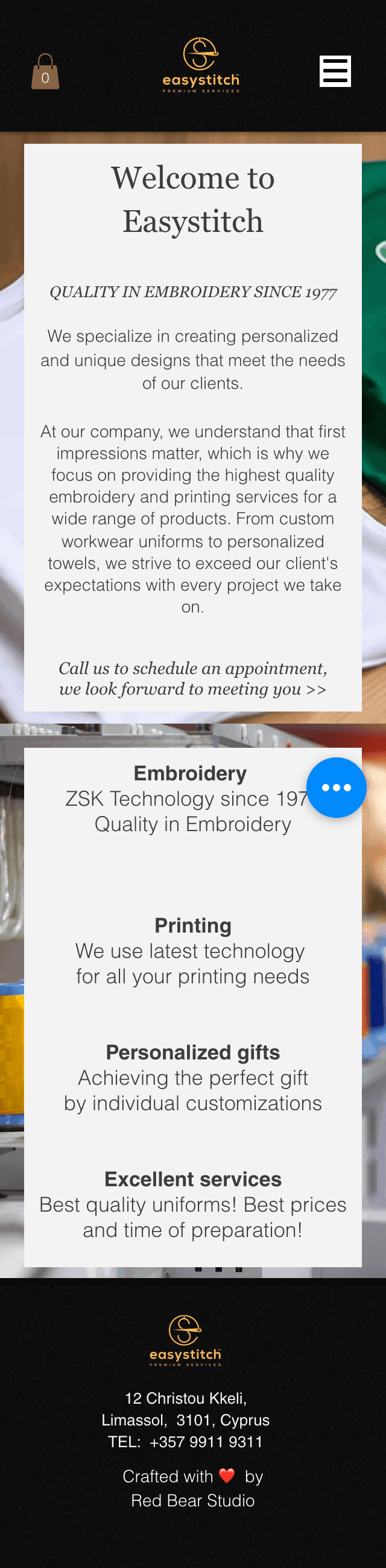 EasyStitch - Broderie & imprimare la comandă, Cipru - site complet, mobil