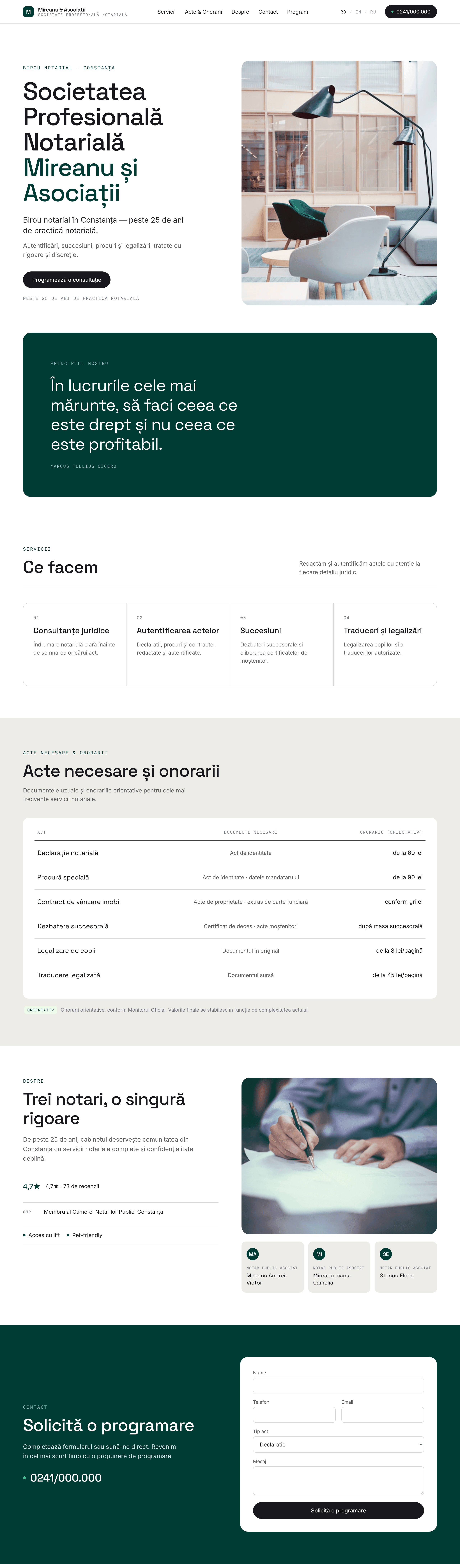 Mireanu & Asociații - Notary office, Constanța - full site, desktop